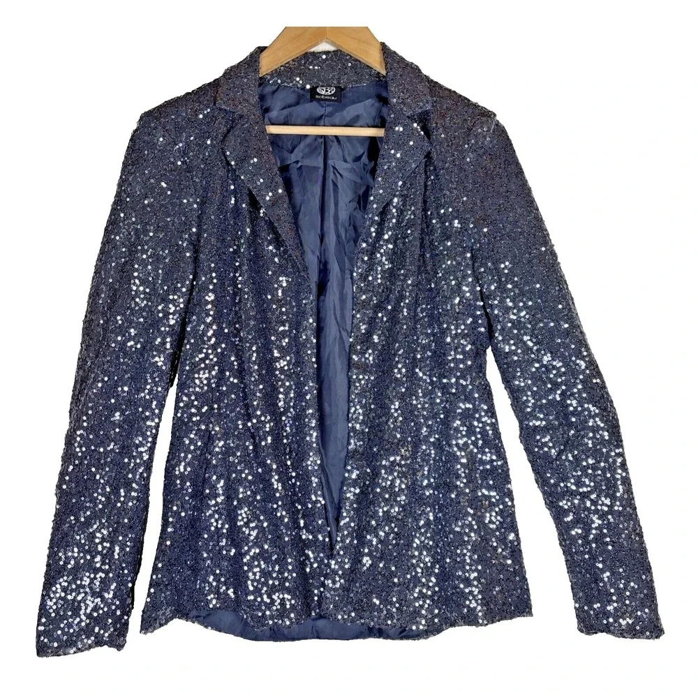 Bobeau Sequin Jacket Womens Sz S Grey Open Front‎ Lapel Party Coat Blazer
